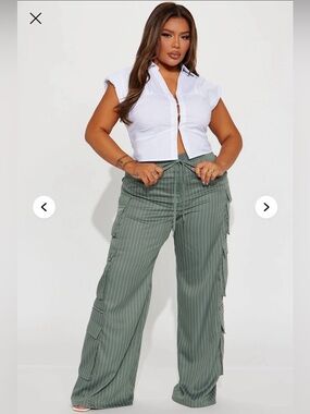 FashionNova Break It Off Pinstripe Cargo Pant size M